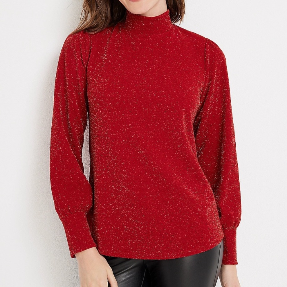 New With Tags Maurice’s Size XXL Dark Red with sparkles Mock Neck